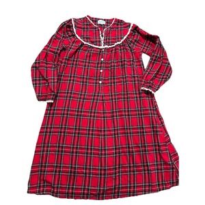Lanz Of Salzburg Women's S Red Tartan Plaid Flannel Lace Trim Night Gown